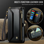 CASEME for Samsung Galaxy S26 FE C36 Leather Case Zipper 10 Card Slots Phone Cover with Straps