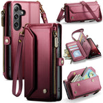 CASEME for Samsung Galaxy S26 FE C36 Leather Case Zipper 10 Card Slots Phone Cover with Straps