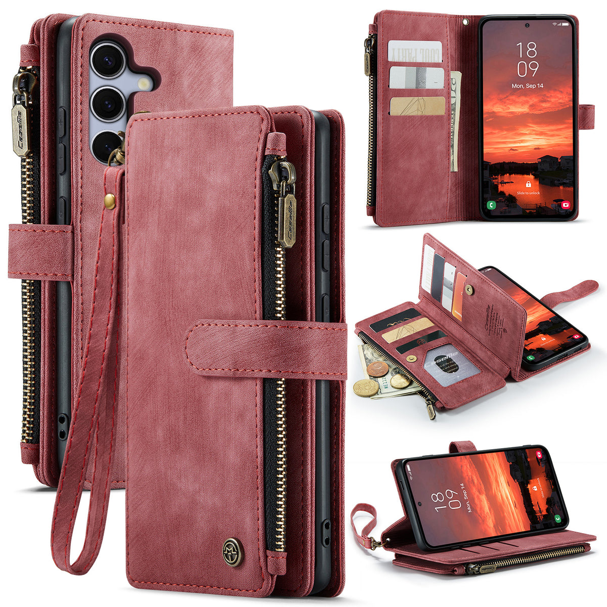 CASEME för Samsung Galaxy S26 FE Plånboksfodral C30 Lädermobilfodral med 10 Korthållare med Blixtlåsficka