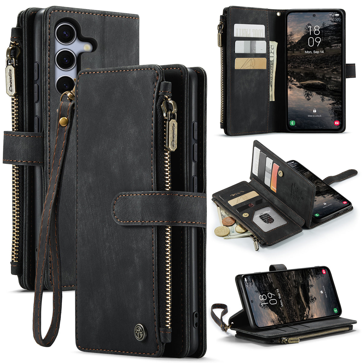 CASEME för Samsung Galaxy S26 FE Plånboksfodral C30 Lädermobilfodral med 10 Korthållare med Blixtlåsficka