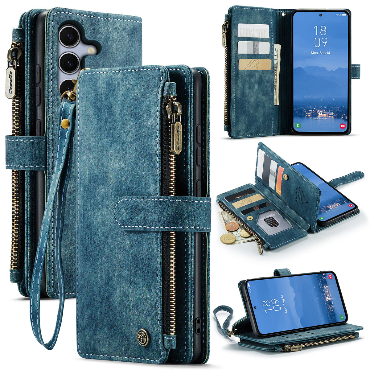 CASEME för Samsung Galaxy S26 FE Plånboksfodral C30 Lädermobilfodral med 10 Korthållare med Blixtlåsficka