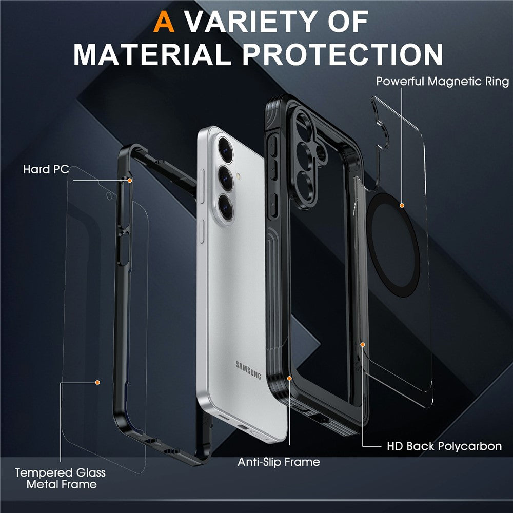 For Samsung Galaxy S26 FE Magnetic Case PC + TPU Phone Cover with Tempered Glass Screen Film