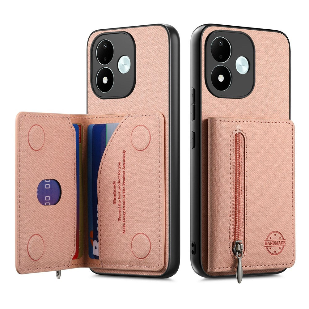 For Xiaomi Redmi Note 17 4G (Global) / Note 17 5G (Global) / Note 17 (India / China) 5G Case Zipper Card Holder Kickstand Jeans Cloth Texture Leather Back Cover