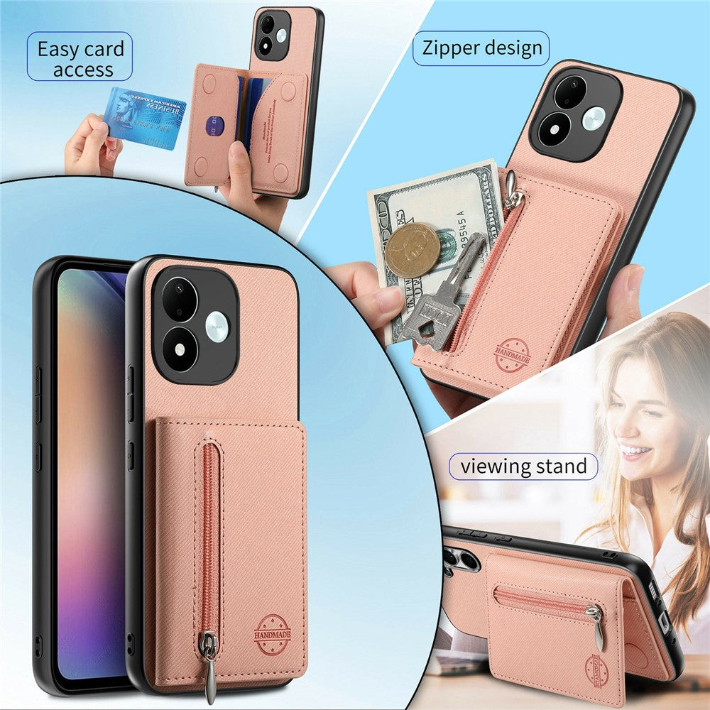 For Xiaomi Redmi Note 17 4G (Global) / Note 17 5G (Global) / Note 17 (India / China) 5G Case Zipper Card Holder Kickstand Jeans Cloth Texture Leather Back Cover