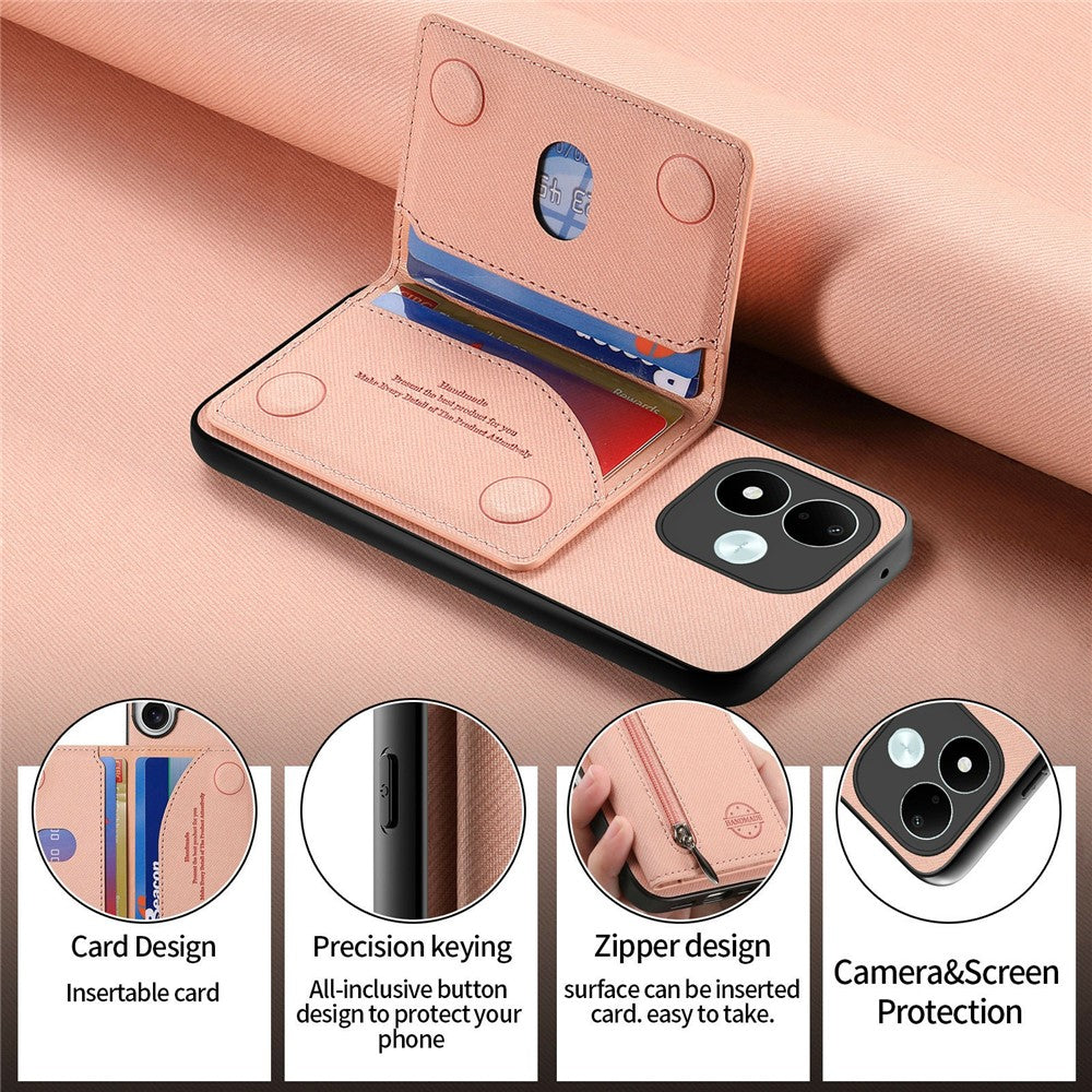 For Xiaomi Redmi Note 17 4G (Global) / Note 17 5G (Global) / Note 17 (India / China) 5G Case Zipper Card Holder Kickstand Jeans Cloth Texture Leather Back Cover