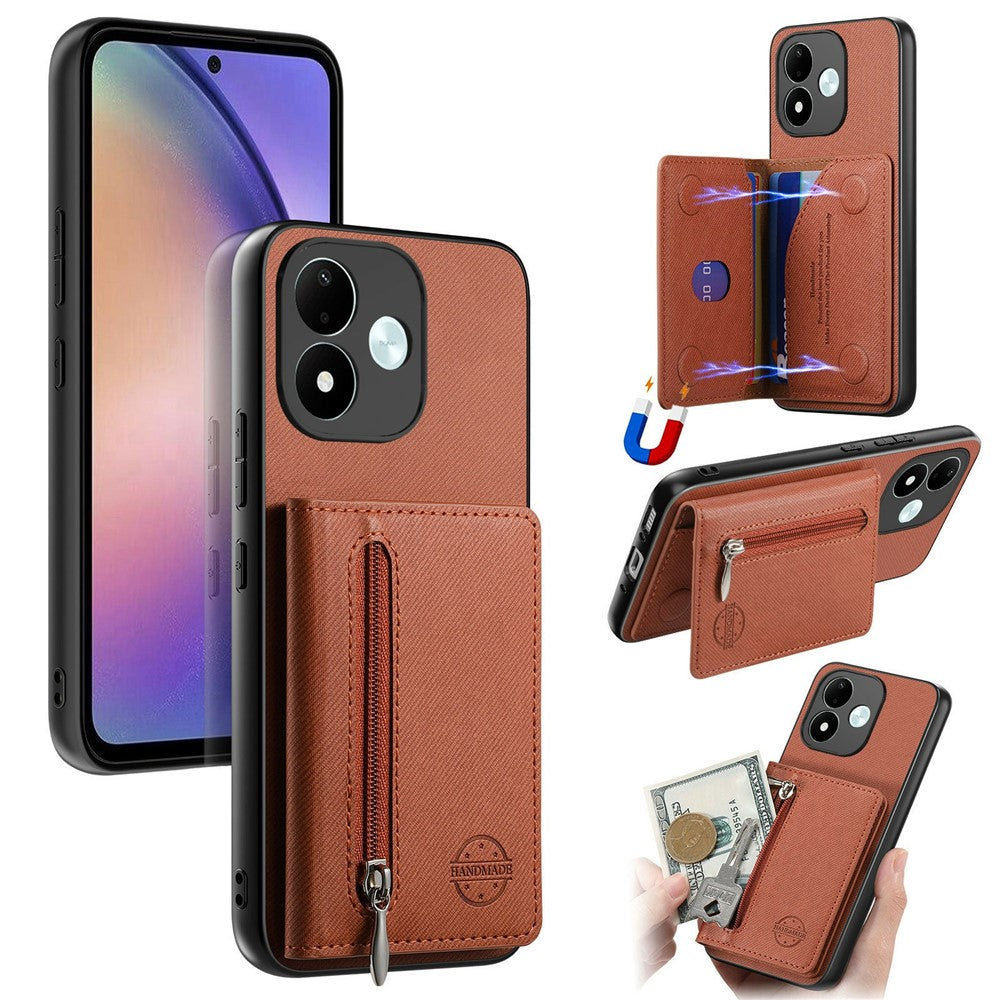 For Xiaomi Redmi Note 17 4G (Global) / Note 17 5G (Global) / Note 17 (India / China) 5G Case Zipper Card Holder Kickstand Jeans Cloth Texture Leather Back Cover