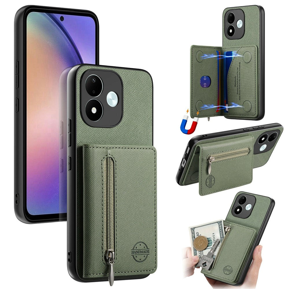 For Xiaomi Redmi Note 17 4G (Global) / Note 17 5G (Global) / Note 17 (India / China) 5G Case Zipper Card Holder Kickstand Jeans Cloth Texture Leather Back Cover