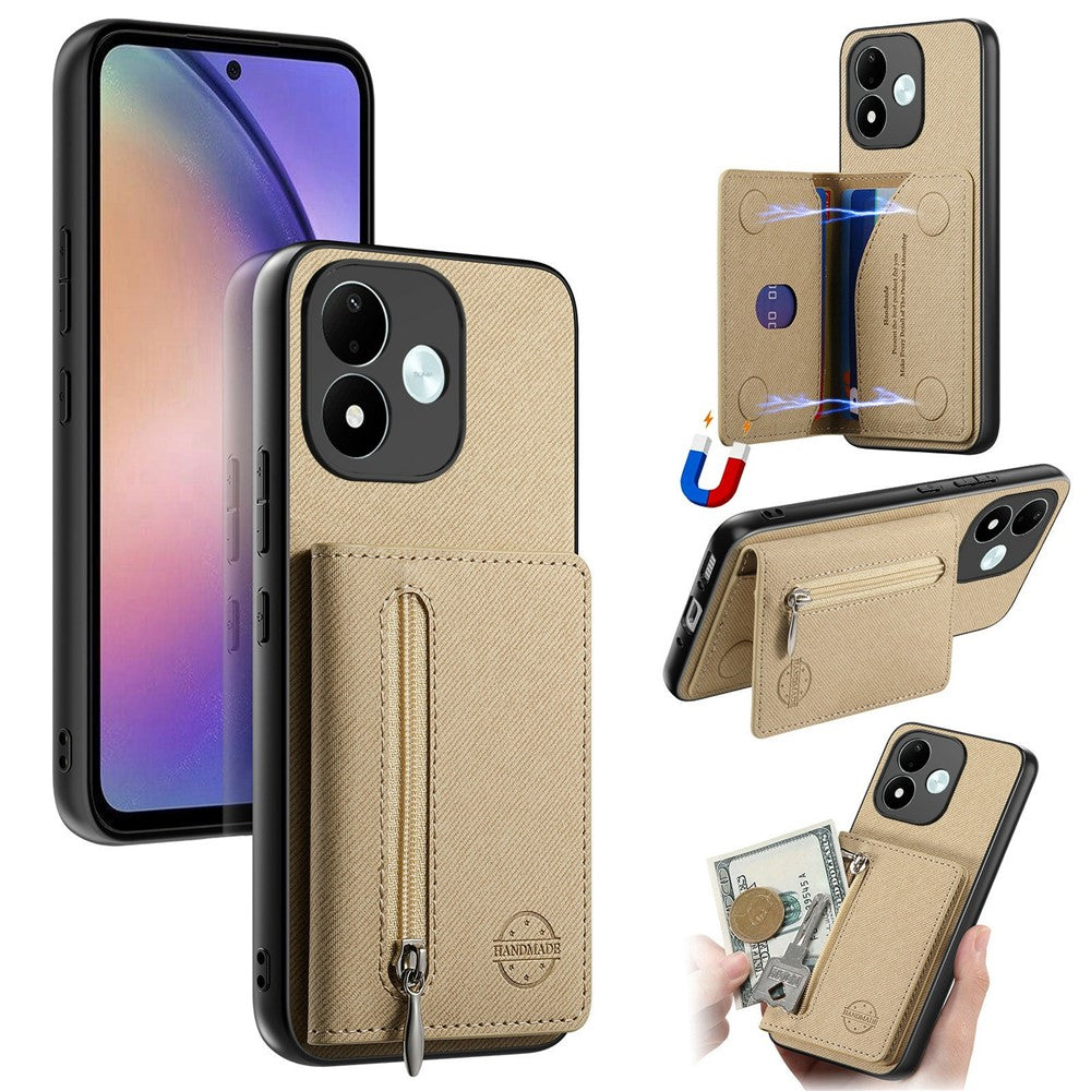 For Xiaomi Redmi Note 17 4G (Global) / Note 17 5G (Global) / Note 17 (India / China) 5G Case Zipper Card Holder Kickstand Jeans Cloth Texture Leather Back Cover