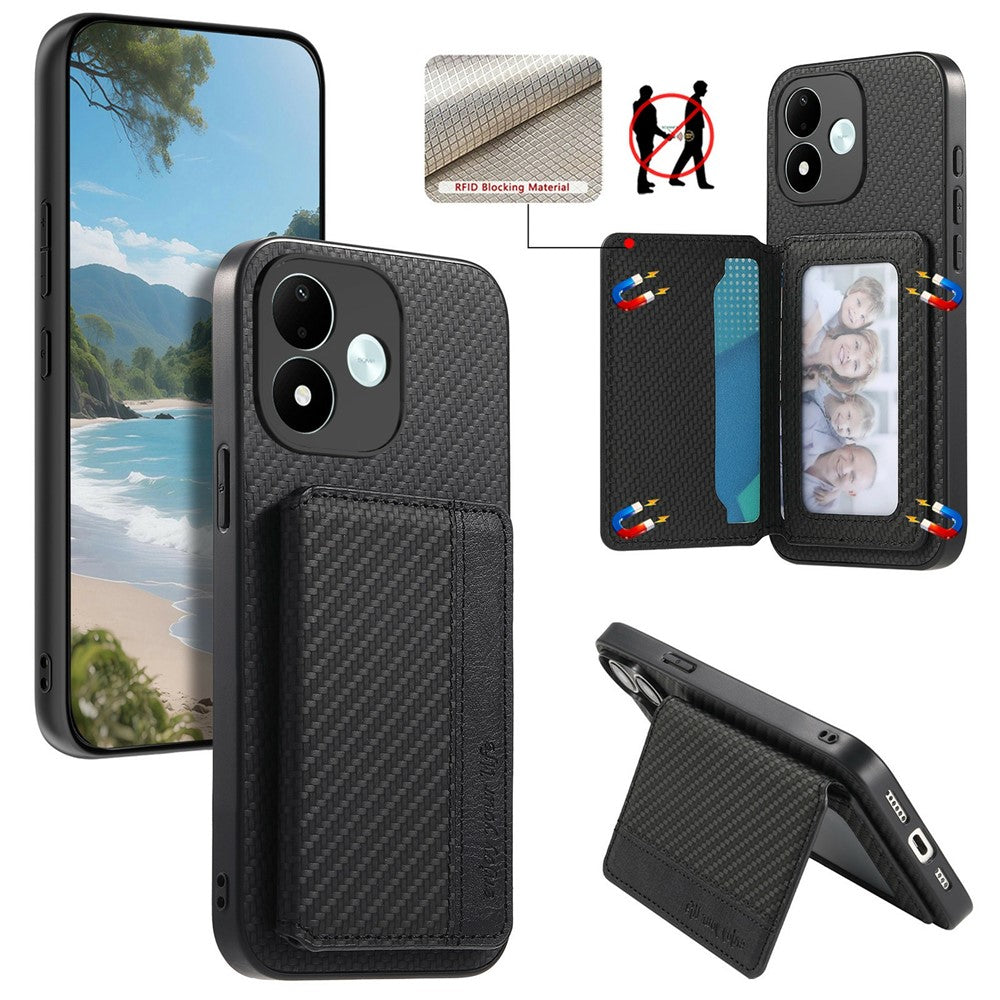 For Xiaomi Redmi Note 17 4G (Global) / Note 17 5G (Global) / Note 17 (India / China) 5G Case RFID Blocking Carbon Fiber Leather Phone Back Cover with Card Holder