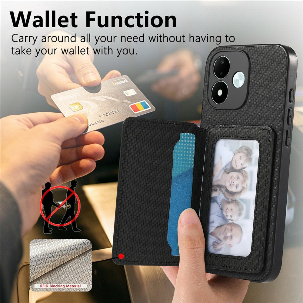 For Xiaomi Redmi Note 17 4G (Global) / Note 17 5G (Global) / Note 17 (India / China) 5G Case RFID Blocking Carbon Fiber Leather Phone Back Cover with Card Holder