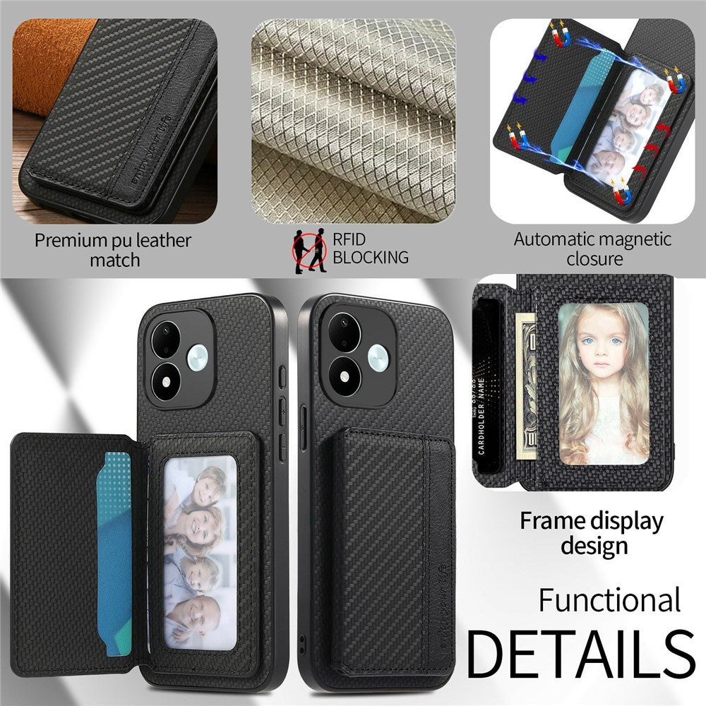For Xiaomi Redmi Note 17 4G (Global) / Note 17 5G (Global) / Note 17 (India / China) 5G Case RFID Blocking Carbon Fiber Leather Phone Back Cover with Card Holder