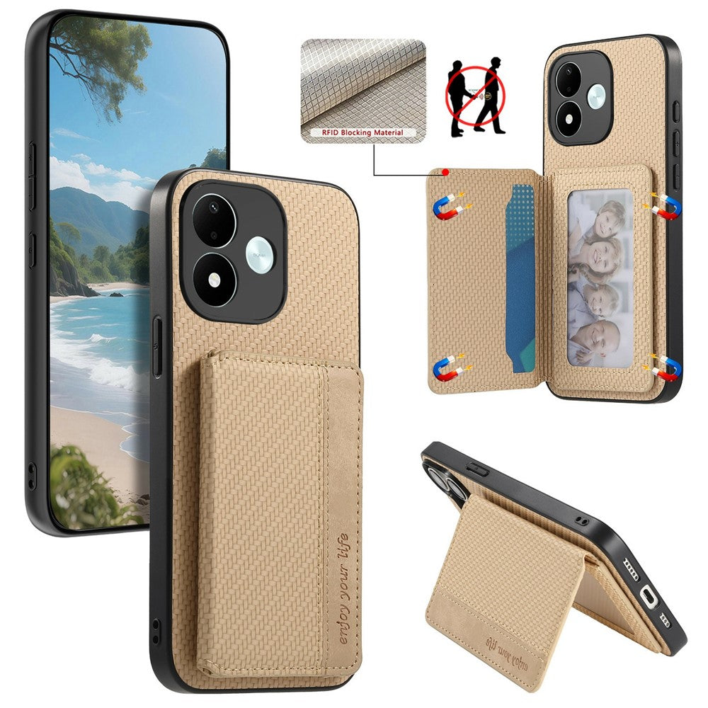 For Xiaomi Redmi Note 17 4G (Global) / Note 17 5G (Global) / Note 17 (India / China) 5G Case RFID Blocking Carbon Fiber Leather Phone Back Cover with Card Holder