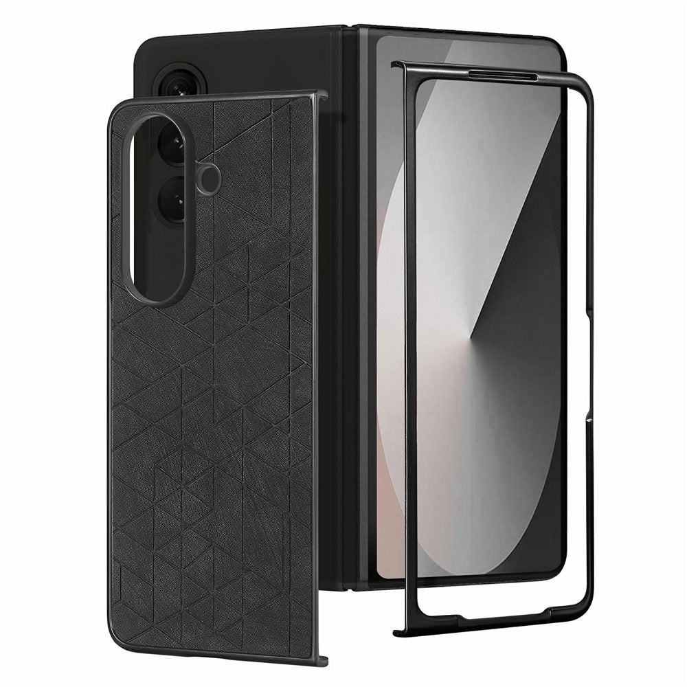 For Samsung Galaxy Z Fold8 Ultra Case Retro Geometric PU Leather + PC Anti-Scratch Foldable Phone Cover with Front Frame