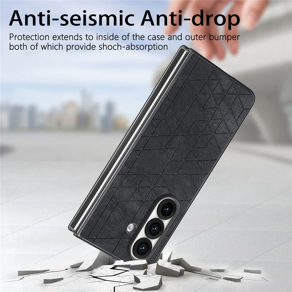 For Samsung Galaxy Z Fold8 Ultra Case Retro Geometric PU Leather + PC Anti-Scratch Foldable Phone Cover with Front Frame