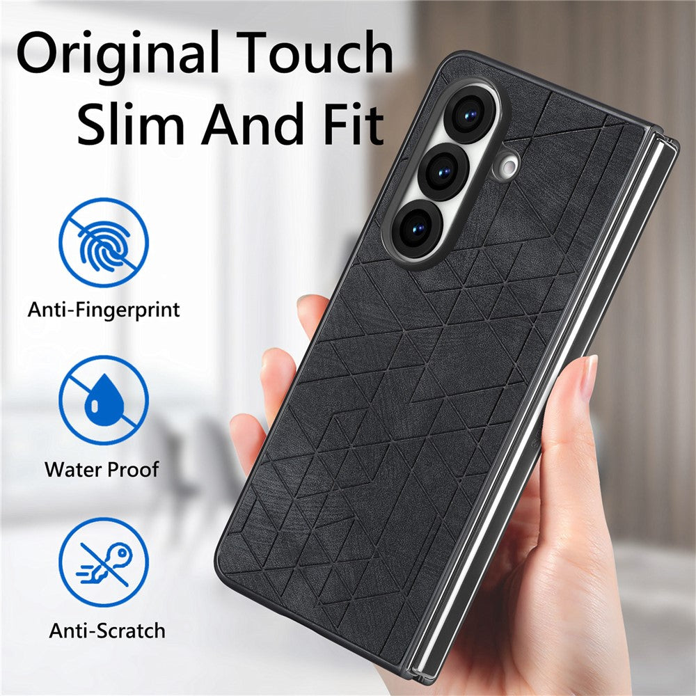 For Samsung Galaxy Z Fold8 Ultra Case Retro Geometric PU Leather + PC Anti-Scratch Foldable Phone Cover with Front Frame