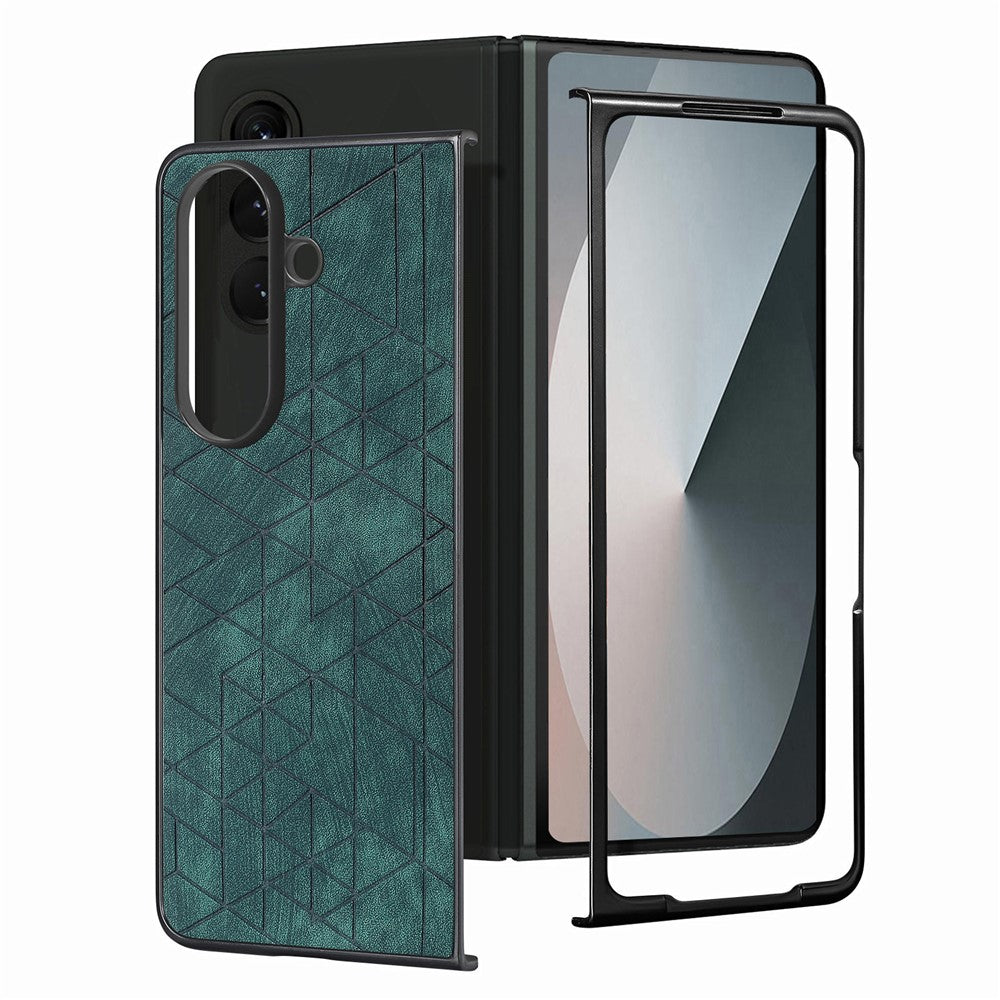 For Samsung Galaxy Z Fold8 Ultra Case Retro Geometric PU Leather + PC Anti-Scratch Foldable Phone Cover with Front Frame