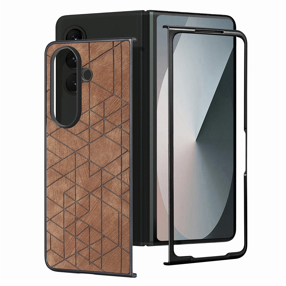For Samsung Galaxy Z Fold8 Ultra Case Retro Geometric PU Leather + PC Anti-Scratch Foldable Phone Cover with Front Frame