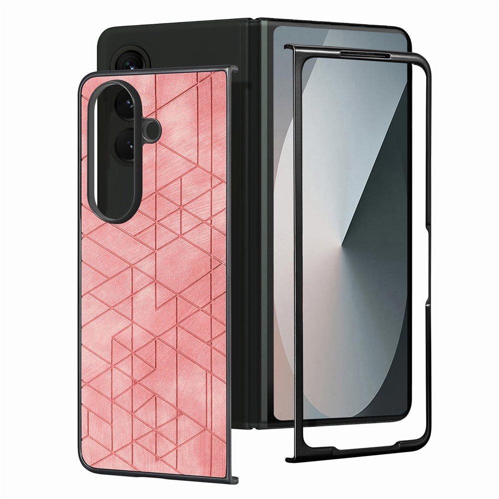 For Samsung Galaxy Z Fold8 Ultra Case Retro Geometric PU Leather + PC Anti-Scratch Foldable Phone Cover with Front Frame