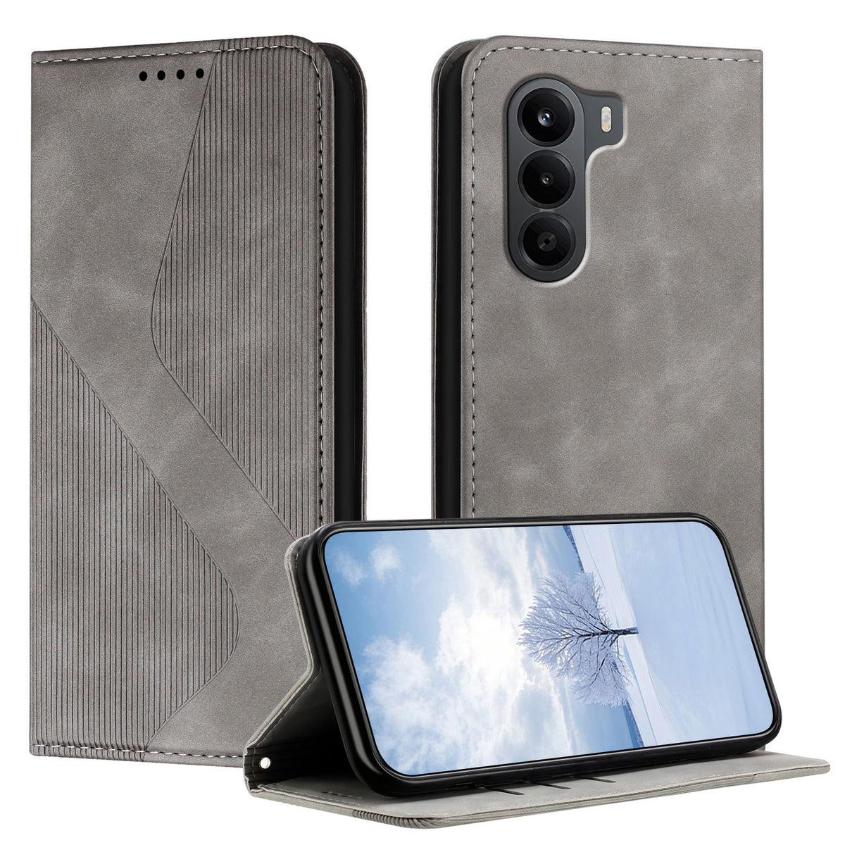 For OnePlus Turbo 6X 5G Phone Cover Skin-touch Feel Leather Wallet Case with Stand