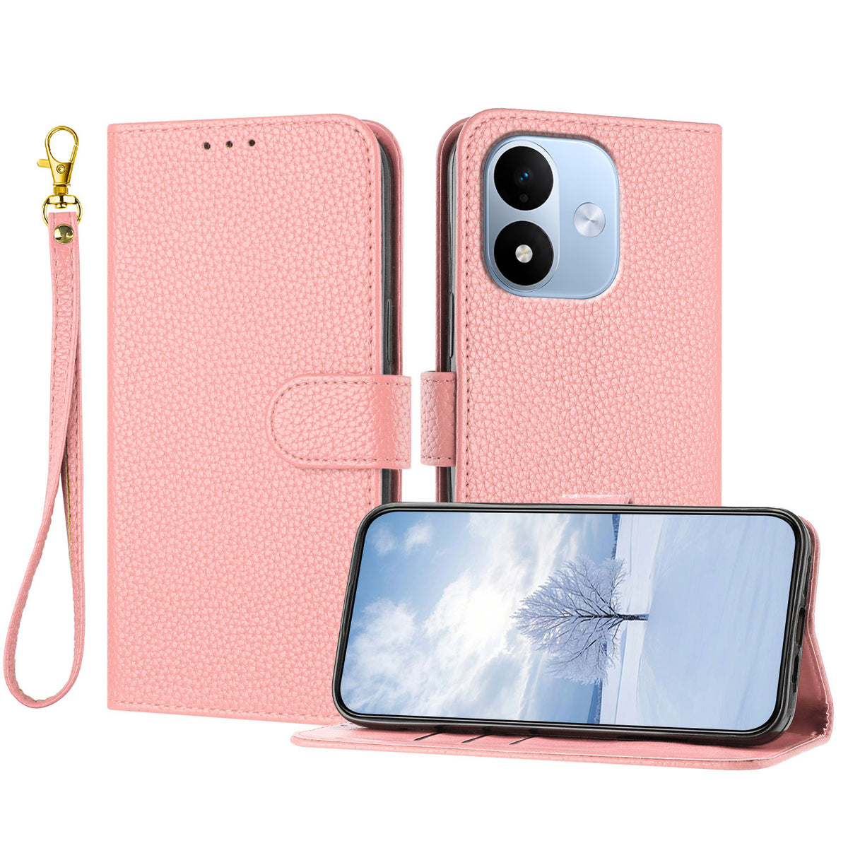 For Xiaomi Redmi Note 17 4G (Global) / Note 17 5G (Global) / Note 17 (India / China) 5G Leather Case Litchi Texture Wallet Stand Anti Drop Phone Cover with Wrist Strap