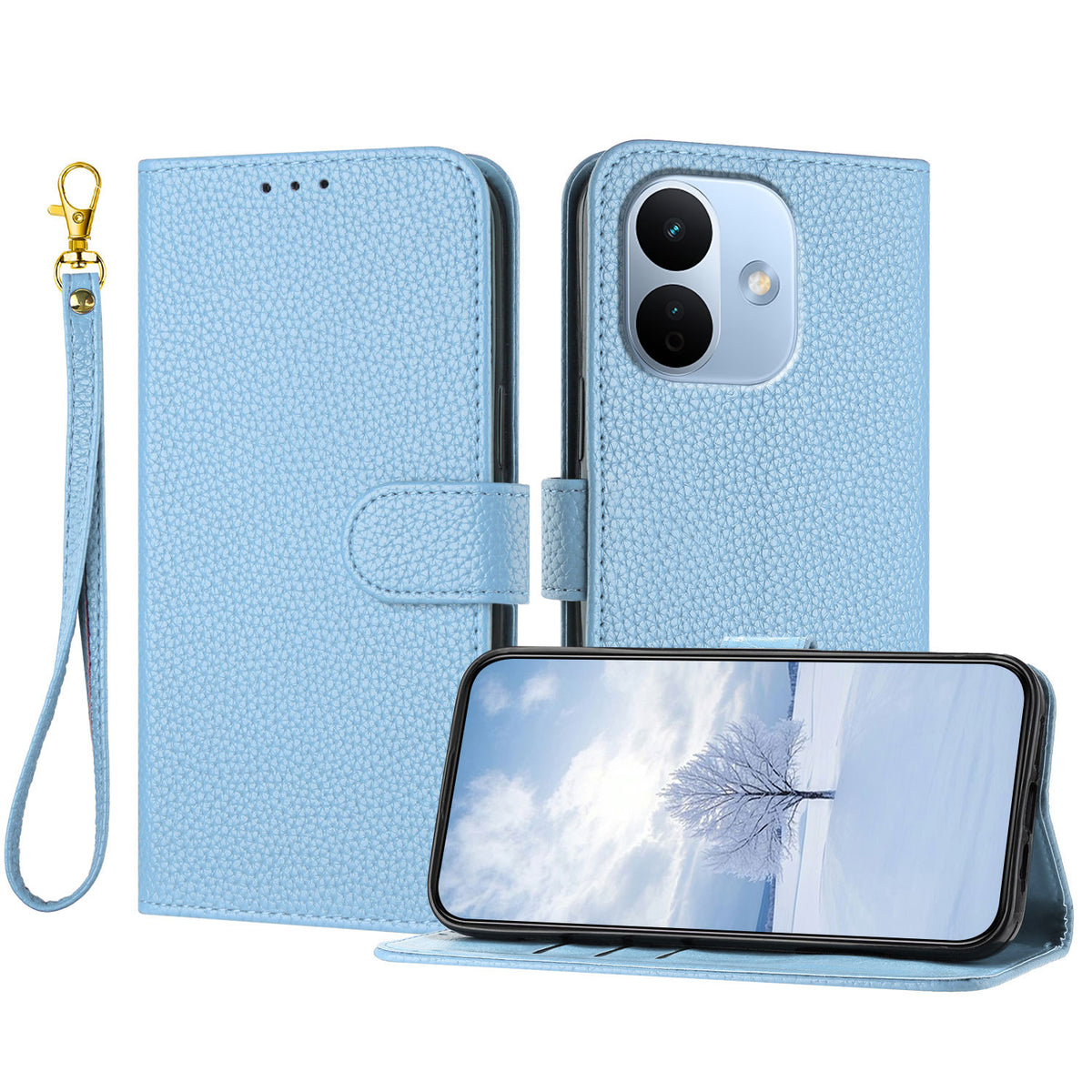 For Xiaomi Redmi Note 17 Pro 5G Leather Case Litchi Texture Wallet Stand Anti Drop Phone Cover with Wrist Strap