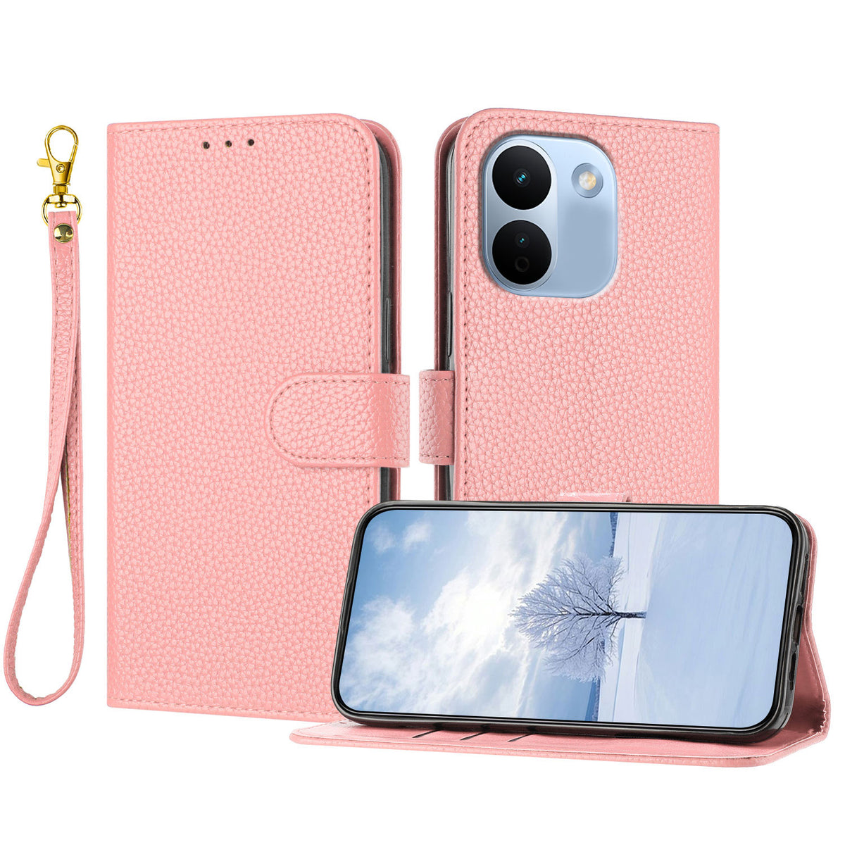 For Xiaomi Redmi Note 17 Pro Max 5G / Note 17 Pro+ 5G Leather Case Litchi Texture Wallet Stand Anti Drop Phone Cover with Wrist Strap