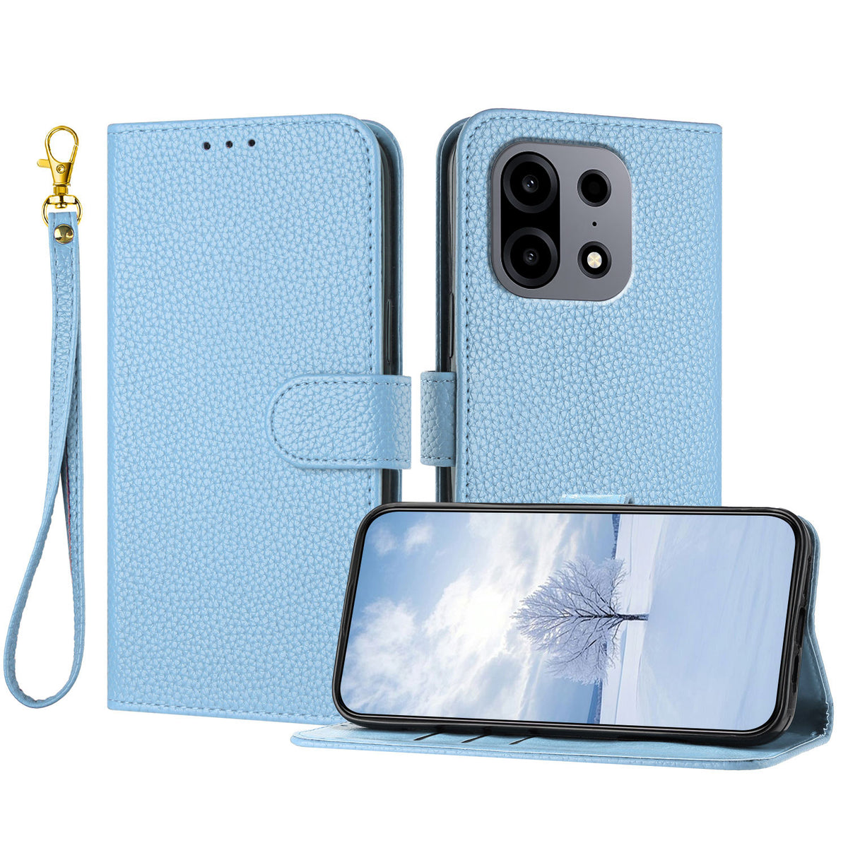 For OnePlus Turbo 6X Pro 5G Leather Case Litchi Texture Wallet Stand Anti Drop Phone Cover with Wrist Strap