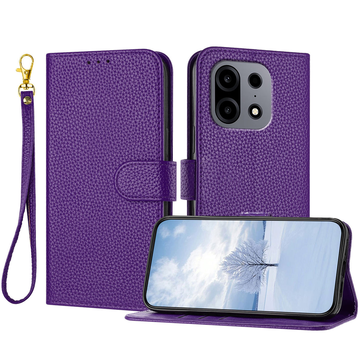 For OnePlus Turbo 6X Pro 5G Leather Case Litchi Texture Wallet Stand Anti Drop Phone Cover with Wrist Strap