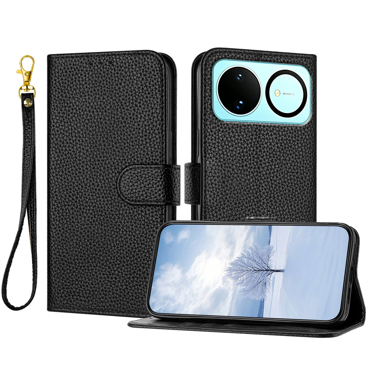 For Huawei nova 16 5G Leather Case Litchi Texture Wallet Stand Anti Drop Phone Cover with Wrist Strap