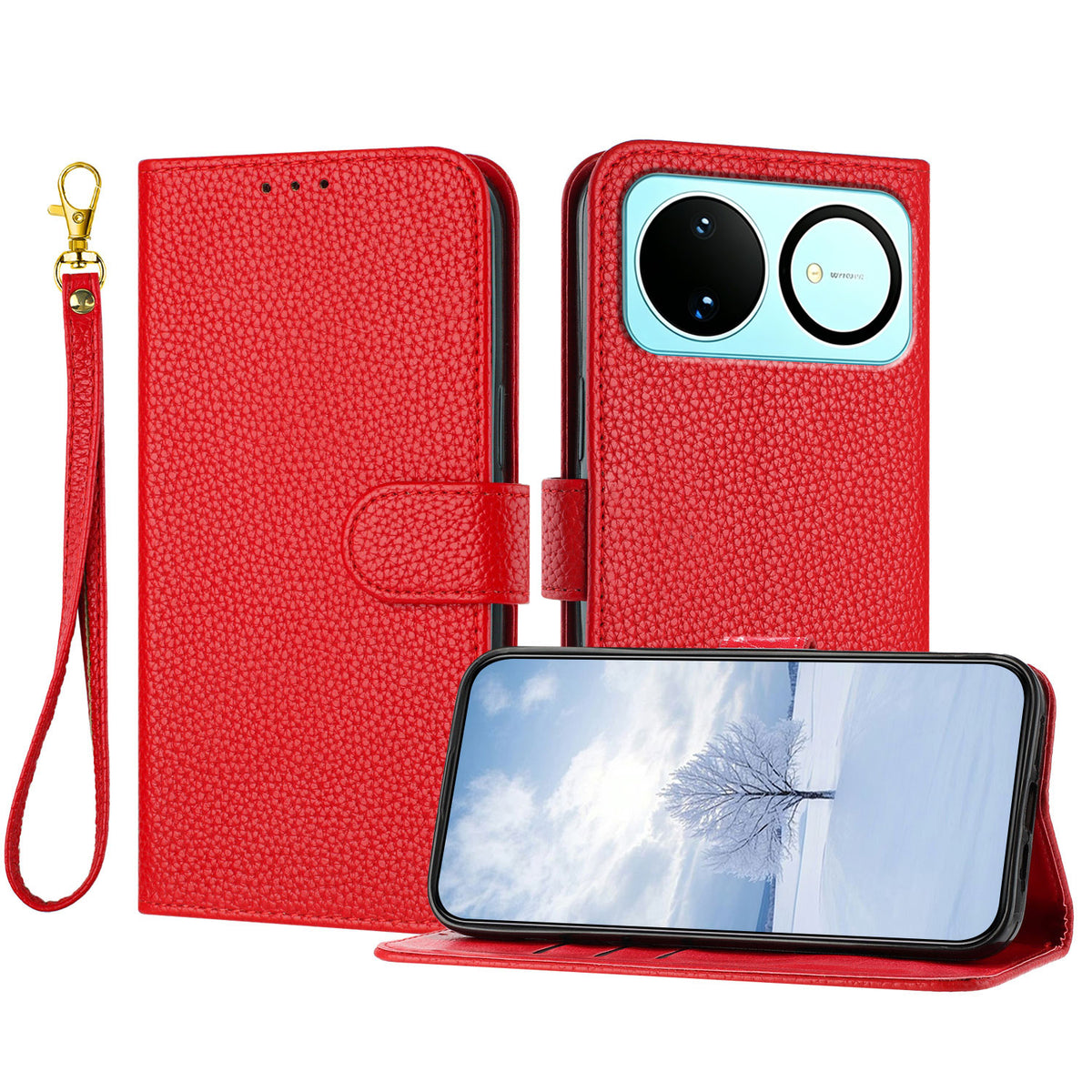 For Huawei nova 16 5G Leather Case Litchi Texture Wallet Stand Anti Drop Phone Cover with Wrist Strap