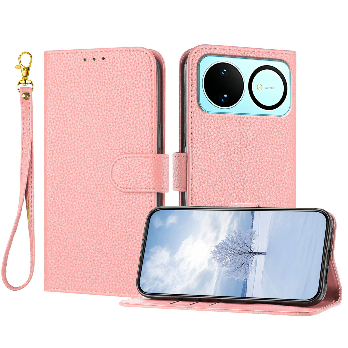 For Huawei nova 16 5G Leather Case Litchi Texture Wallet Stand Anti Drop Phone Cover with Wrist Strap