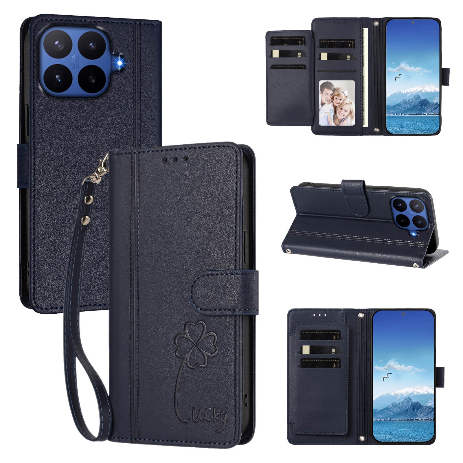 For Xiaomi 17T Pro Wallet Case 9 Card Slots Lucky Clover Imprint Leather Phone Cover with Wrist Strap