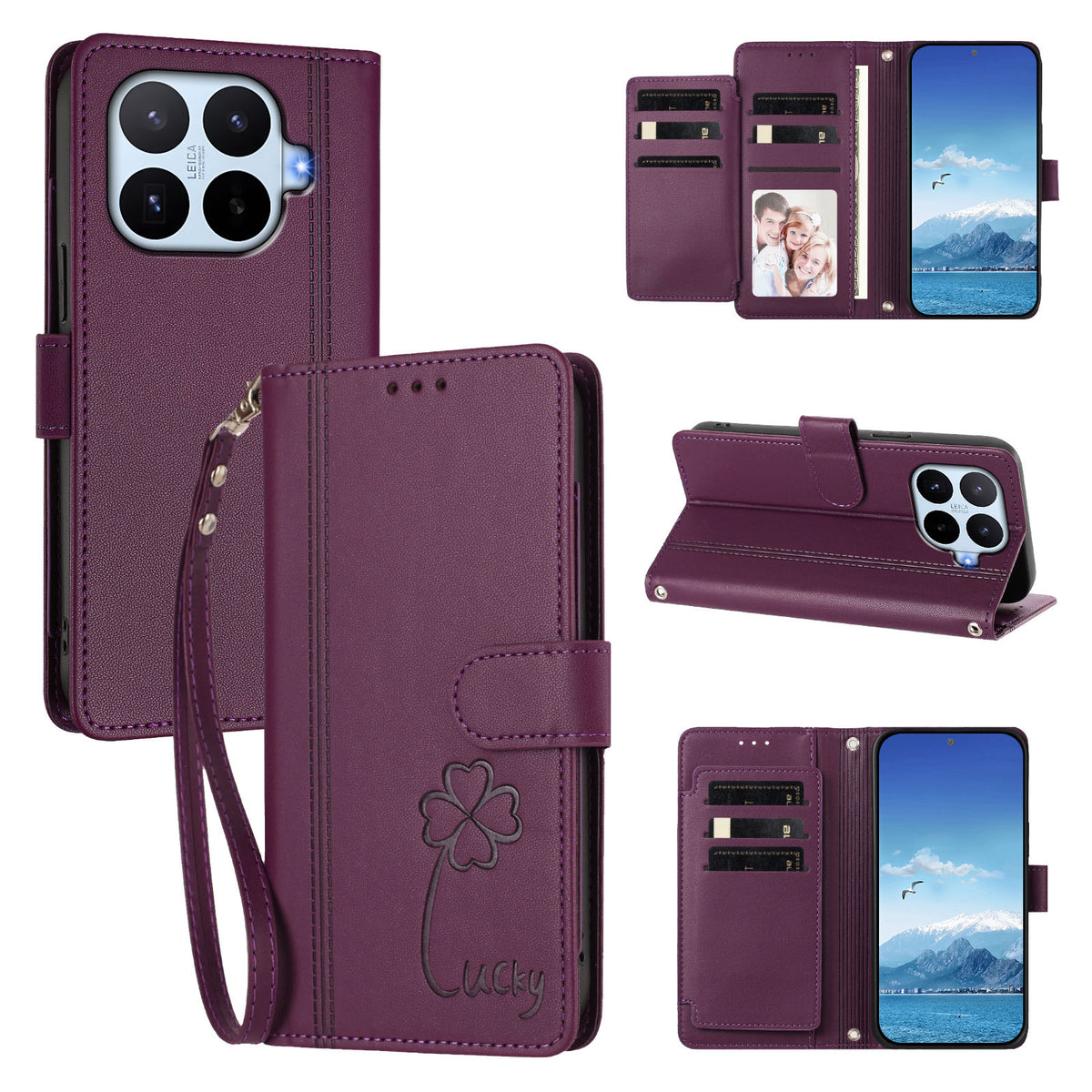 For Xiaomi 17T Wallet Case 9 Card Slots Lucky Clover Imprint Leather Phone Cover with Wrist Strap