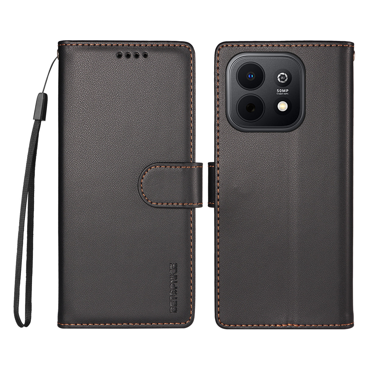 BETOPNICE for Huawei Enjoy 90 Plus / Huawei Enjoy 90 006 Case RFID Blocking Wallet Stand Leather Phone Cover with Wrist Strap