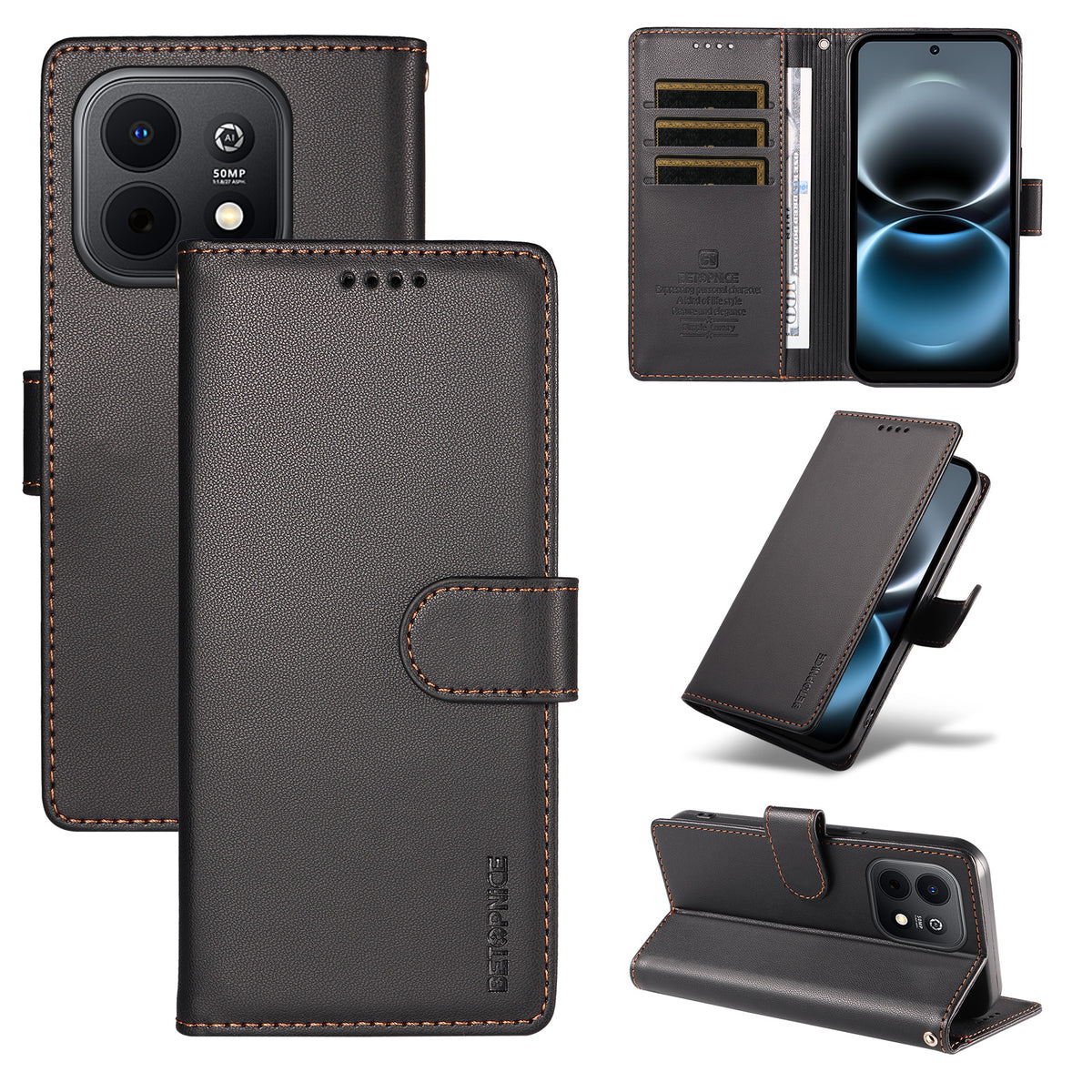 BETOPNICE for Huawei Enjoy 90 Plus / Huawei Enjoy 90 006 Case RFID Blocking Wallet Stand Leather Phone Cover with Wrist Strap