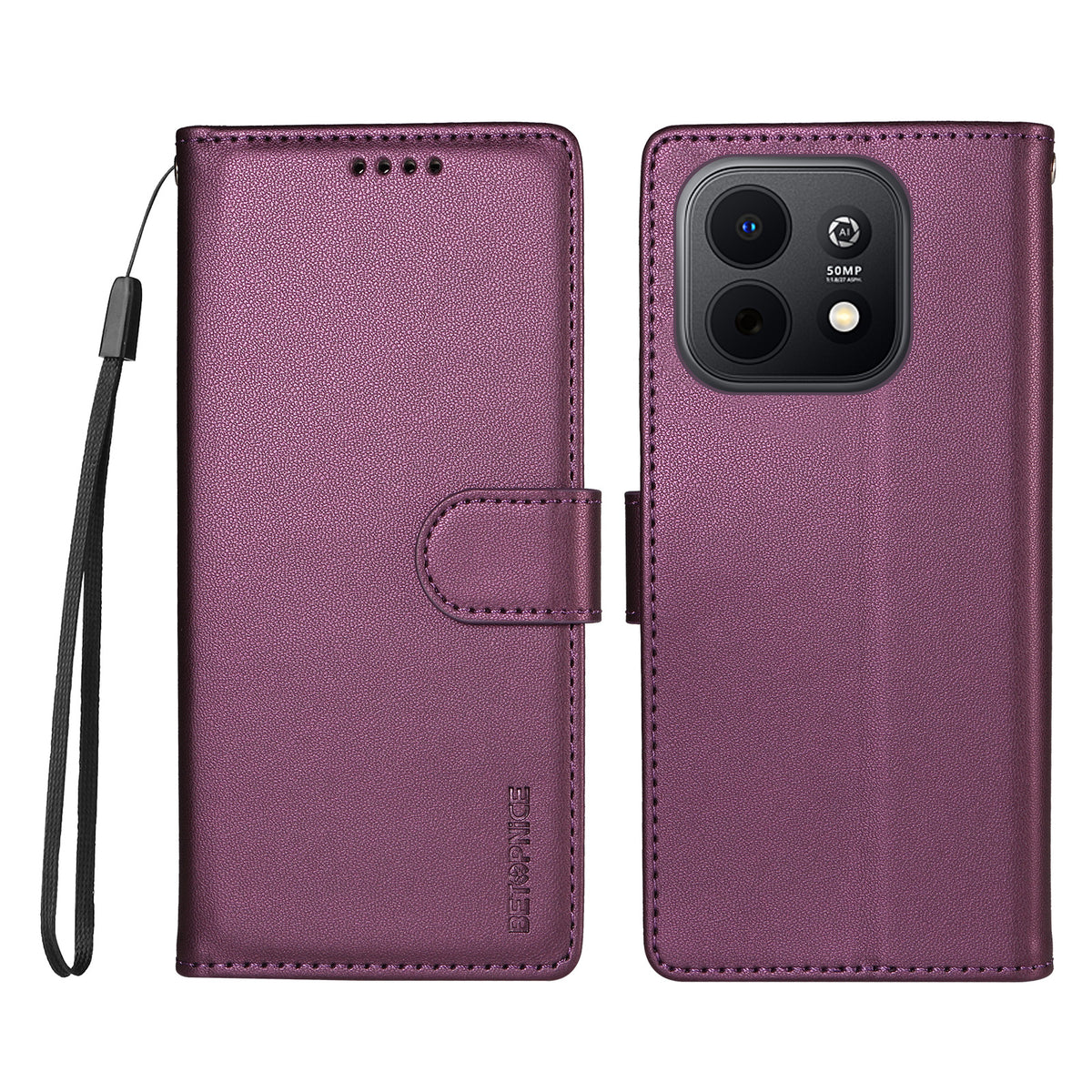 BETOPNICE for Huawei Enjoy 90 Plus / Huawei Enjoy 90 006 Case RFID Blocking Wallet Stand Leather Phone Cover with Wrist Strap