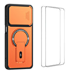 WANLONFENG for Honor X8d 4G BT Series Case Sliding Lens Cover Kickstand PC + TPU Phone Cover with 2Pcs Tempered Glass Film