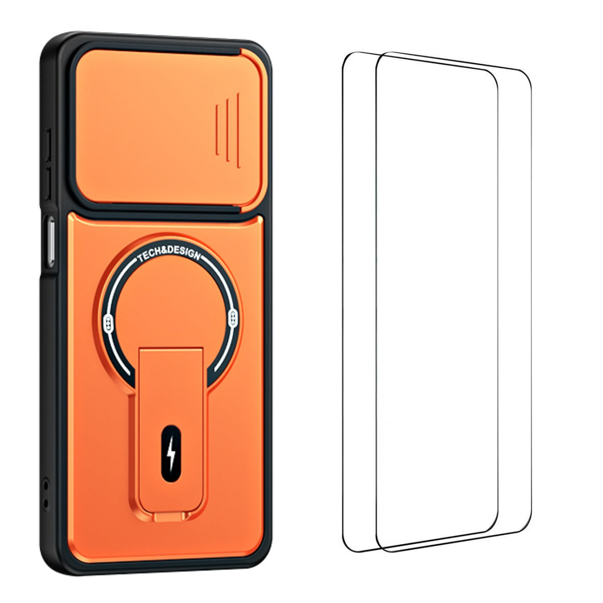 WANLONFENG for Honor X8d 4G BT Series Case Sliding Lens Cover Kickstand PC + TPU Phone Cover with 2Pcs Tempered Glass Film