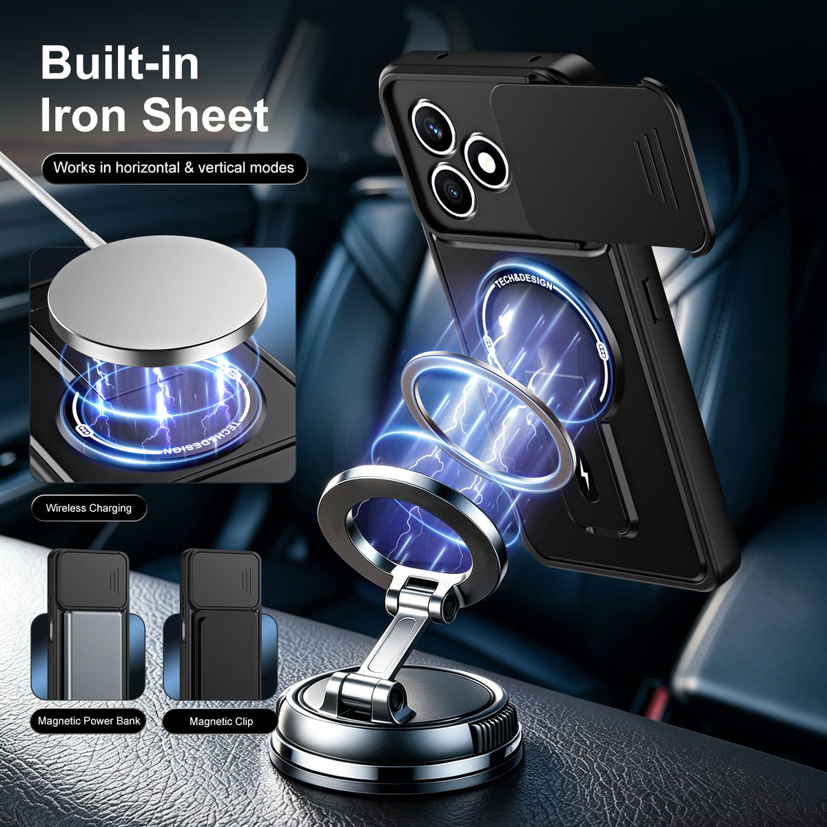 WANLONFENG for Honor X8d 4G BT Series Case Sliding Lens Cover Kickstand PC + TPU Phone Cover with 2Pcs Tempered Glass Film