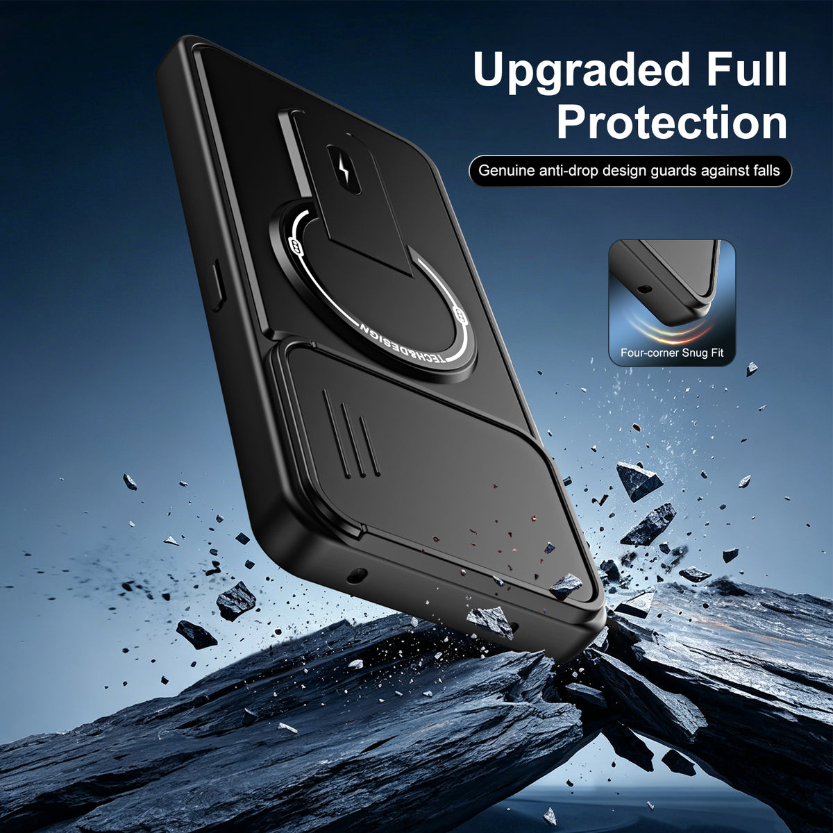 WANLONFENG for Honor X8d 4G BT Series Case Sliding Lens Cover Kickstand PC + TPU Phone Cover with 2Pcs Tempered Glass Film