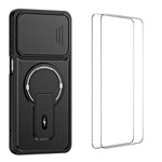 WANLONFENG for Honor X8d 4G BT Series Case Sliding Lens Cover Kickstand PC + TPU Phone Cover with 2Pcs Tempered Glass Film