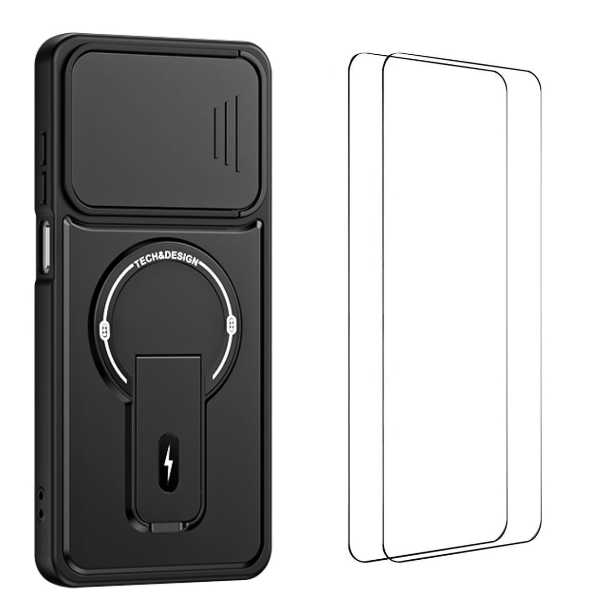 WANLONFENG for Honor X8d 4G BT Series Case Sliding Lens Cover Kickstand PC + TPU Phone Cover with 2Pcs Tempered Glass Film