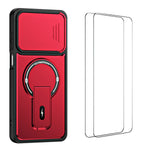 WANLONFENG for Honor X8d 4G BT Series Case Sliding Lens Cover Kickstand PC + TPU Phone Cover with 2Pcs Tempered Glass Film