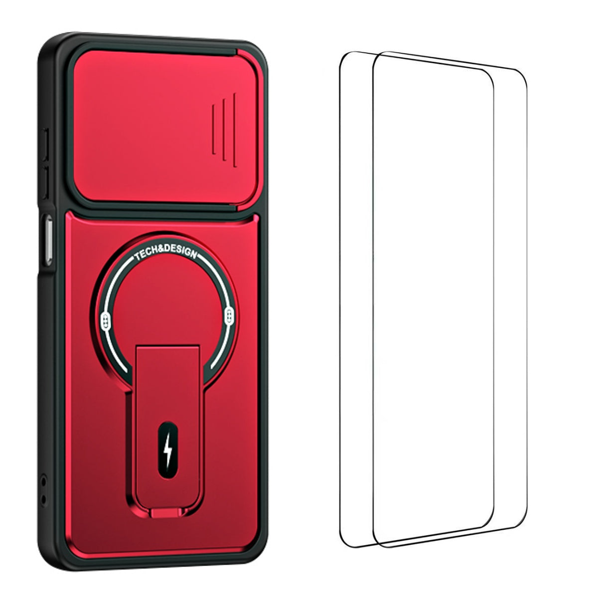 WANLONFENG for Honor X8d 4G BT Series Case Sliding Lens Cover Kickstand PC + TPU Phone Cover with 2Pcs Tempered Glass Film