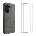 WANLONFENG til Honor X7e 4G SD Series magnetisk etui Nappa tekstur PC TPU telefoncover med 2 stk. skærmfilm