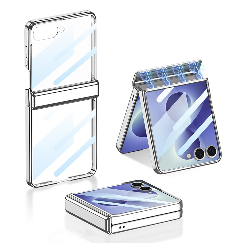 GKK For Samsung Galaxy Z Flip8 Case Magnetic Hinge Electroplating Clear PC Phone Cover with Rear Screen Film