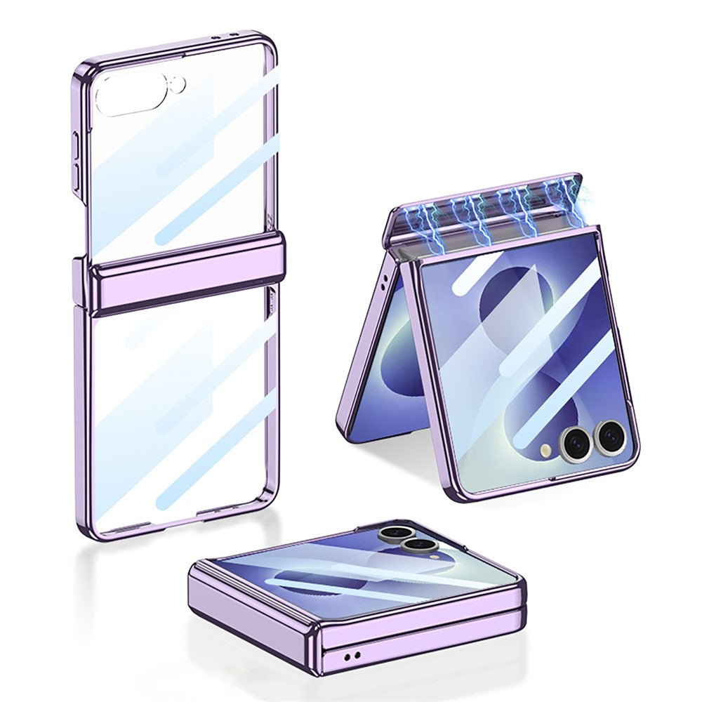 GKK For Samsung Galaxy Z Flip8 Case Magnetic Hinge Electroplating Clear PC Phone Cover with Rear Screen Film