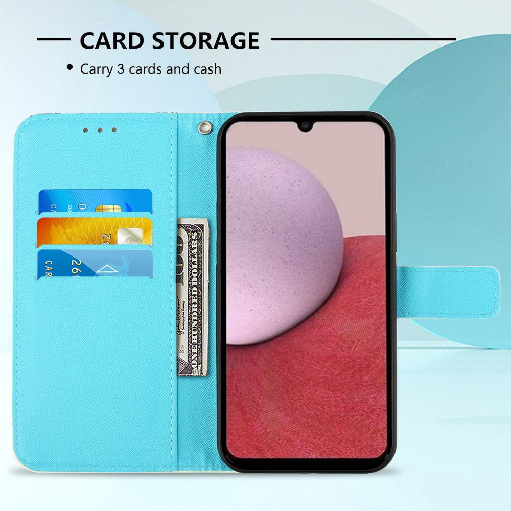 Samsung Galaxy A14 5G / A14 4G Läderfodral 3D-mönstertryck Plånboksfodral med rem