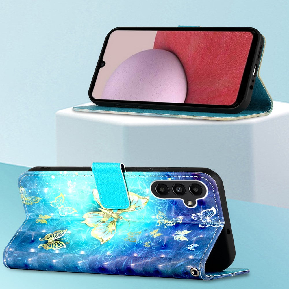 Samsung Galaxy A14 5G / A14 4G Läderfodral 3D-mönstertryck Plånboksfodral med rem