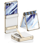 GKK För Samsung Galaxy Z Flip8 Stativskal Magnetiskt Gångjärnsskydd PU + PC + Härdat Glas mobilskal